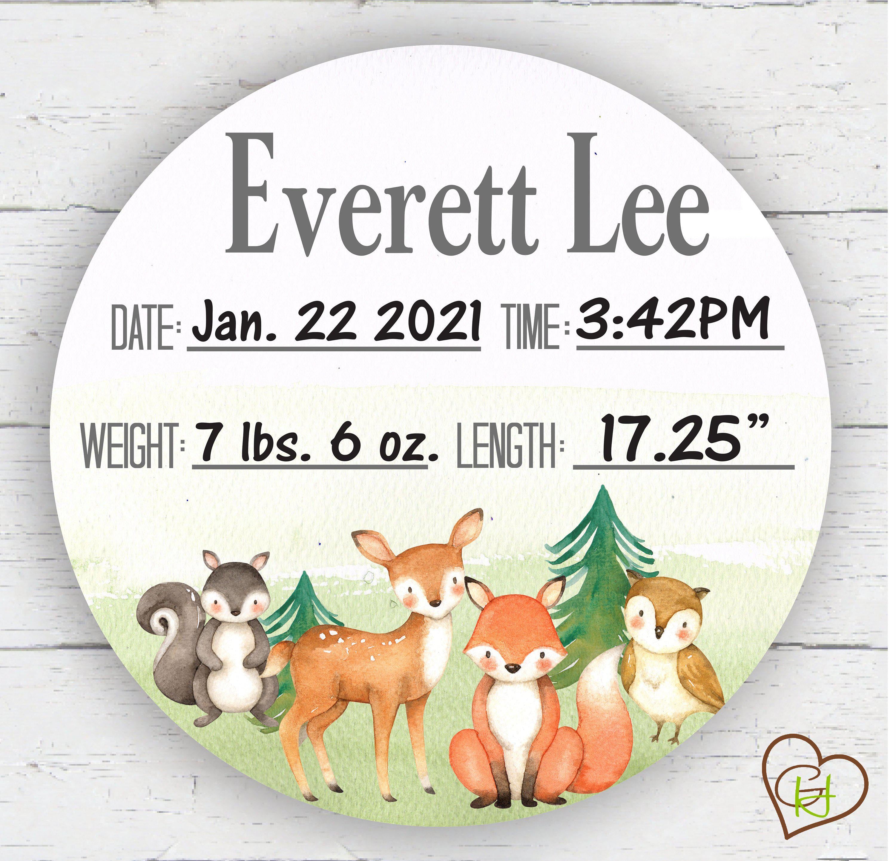 Woodland Animals Birth Stat Sign