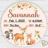 Birth Stat Sign - Woodland Animals for Girls