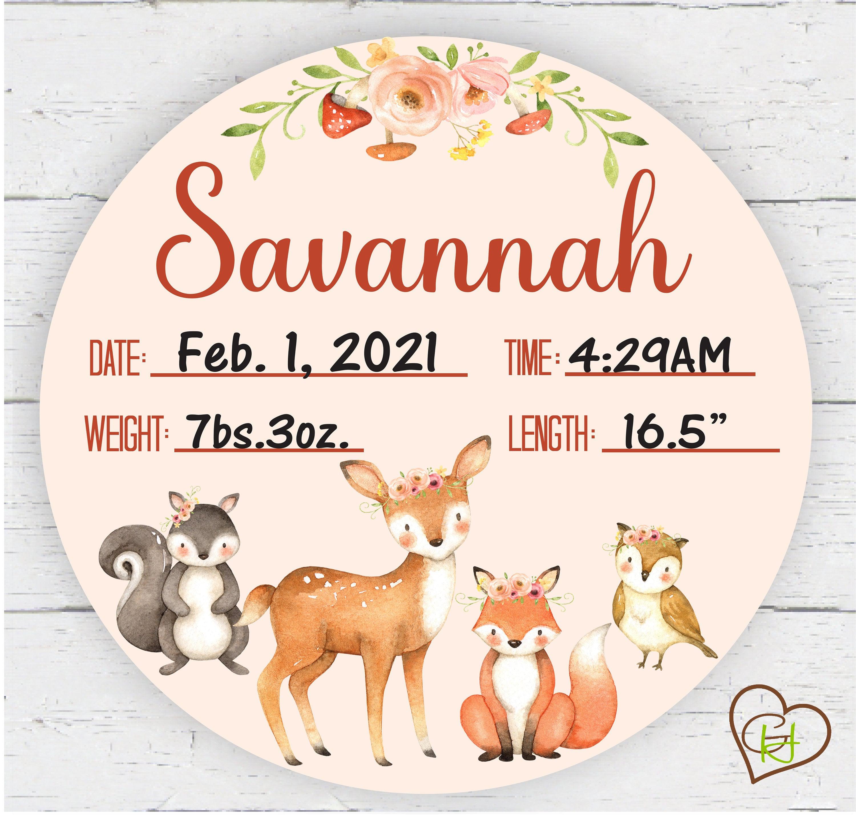 Birth Stat Sign - Woodland Animals for Girls