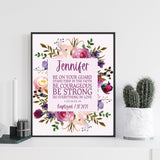 Baptism Wall Décor - Personalized Purple Floral Keepsake For Girls