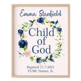 Baptism Wall Décor - Personalized Navy and Blush Floral Keepsake For Girls