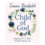Baptism Wall Décor - Personalized Navy and Blush Floral Keepsake For Girls