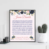Baptism Wall Décor - Personalized Navy and Blush Floral Keepsake For Girls