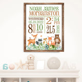 Woodland Animals Birth Statistics Art Print - Boy