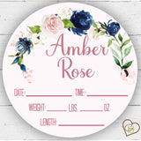 Birth Stat Sign - Navy and Blush Floral - Peronalized