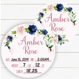 Birth Stat Sign - Navy and Blush Floral - Peronalized