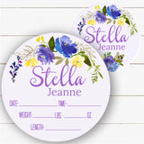 Birth Stat Sign - Blue-Purple-Yellow Floral