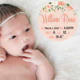 Peaches And Cream Floral Birth Stat Sign