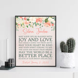 Baptism Wall Décor - Personalized Peach Floral Keepsake For Girls