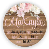 Birth Stat Sign - Pink Floral on Wood Background