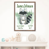 Woodland Animals Birth Statistics Wall Art - Bear -Printable