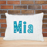 personalized name pillow for girl- multiple pastel teal fabriccolored applique name