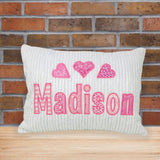 Personalized Pink Name Pillow For Girls With Hearts