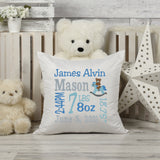 Personalized Birth Statistics Pillow - Embroidered Boy Rocking Horse Design