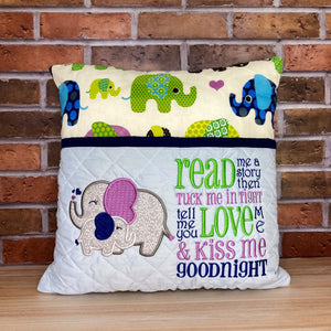 Elephant Reading Pillow - Blue and Purple design