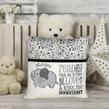 Elephant Reading Pillow - Black and Gray design