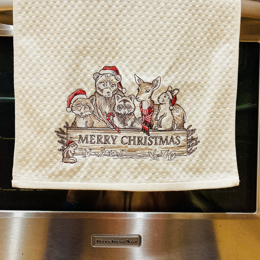 Christmas Towel, Embroidered Woodland Animals