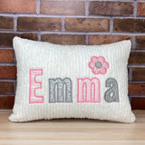 Pink And Gray Name Pillow For Girls With Flower