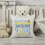 Personalized Birth Statistics Pillow - Embroidered Teddy Bear Design