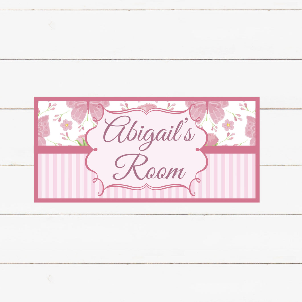 Personalized Printed Door Decal - Pink Floral and Stripes