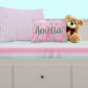 Personalized  Pink and Gray Floral Throw Pillow for Girl