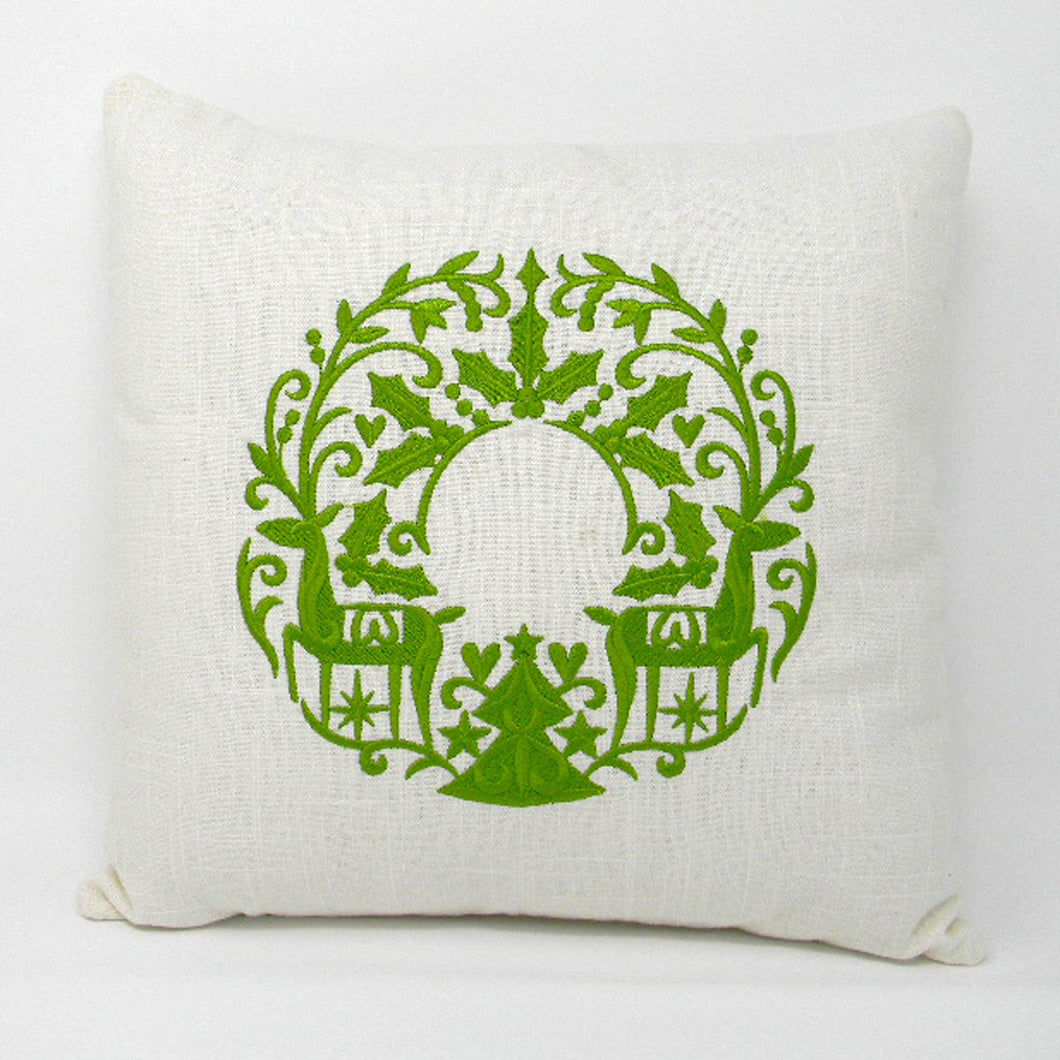 Embroidered Christmas Wreath Pillow