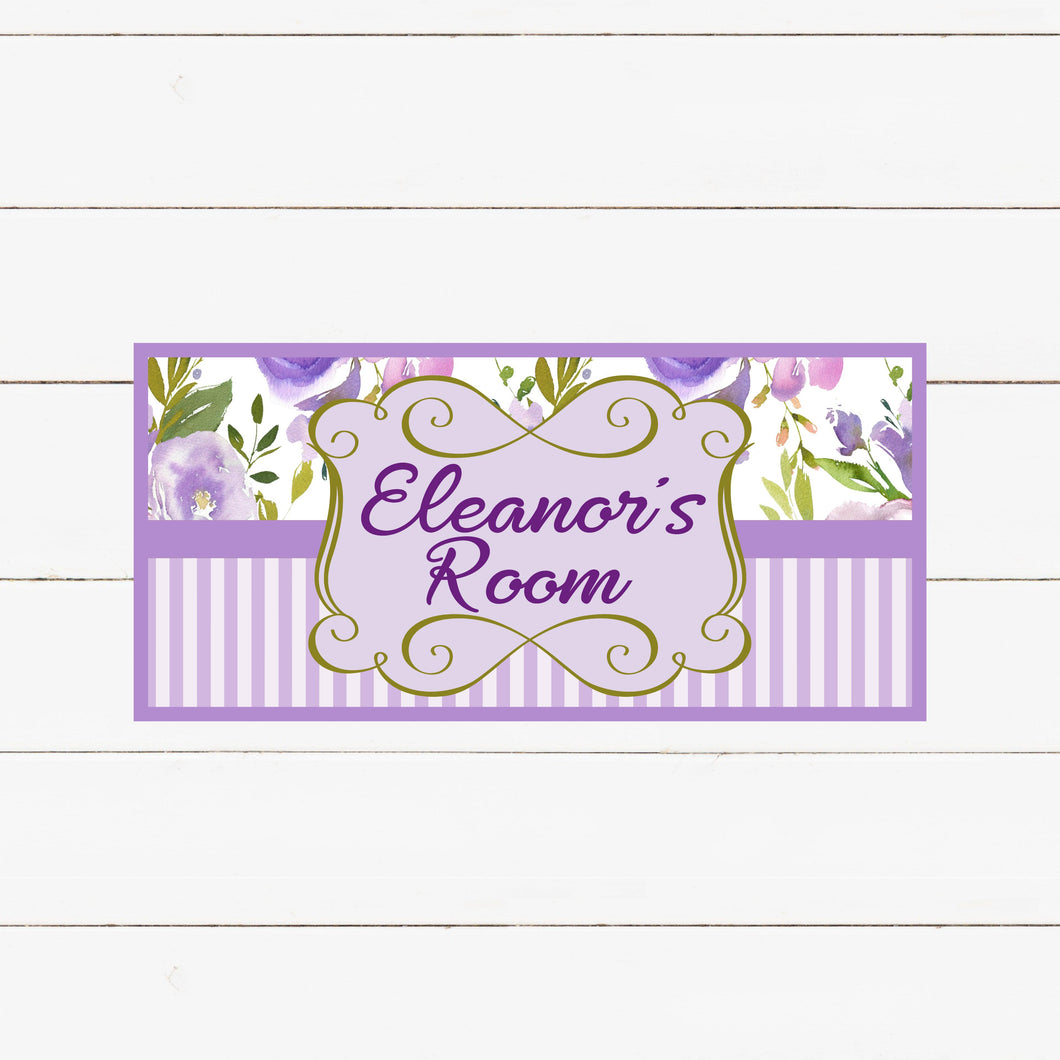 Personalized Printed Door Decal - Lavender Floral and Stripes