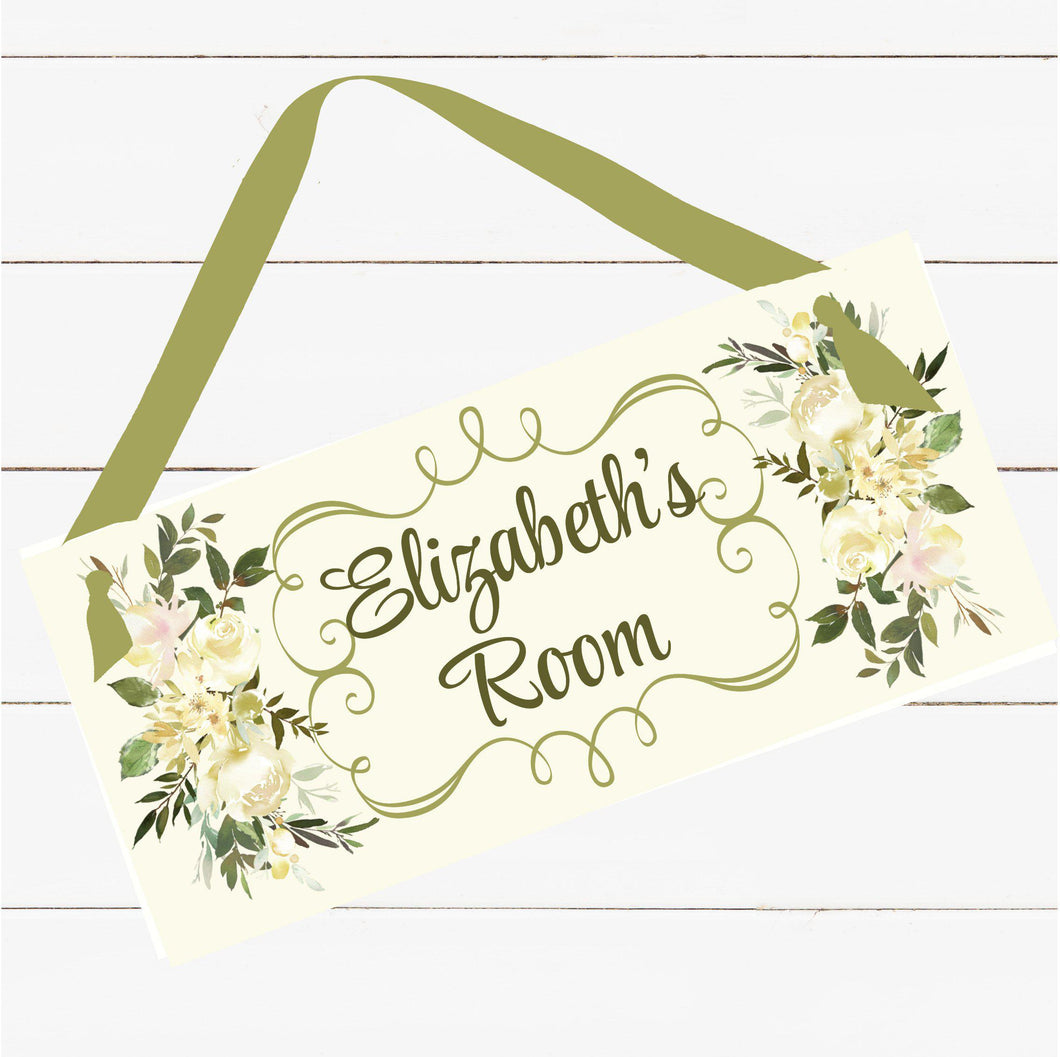 Personalized Name Sign - Olive and Cream Floral