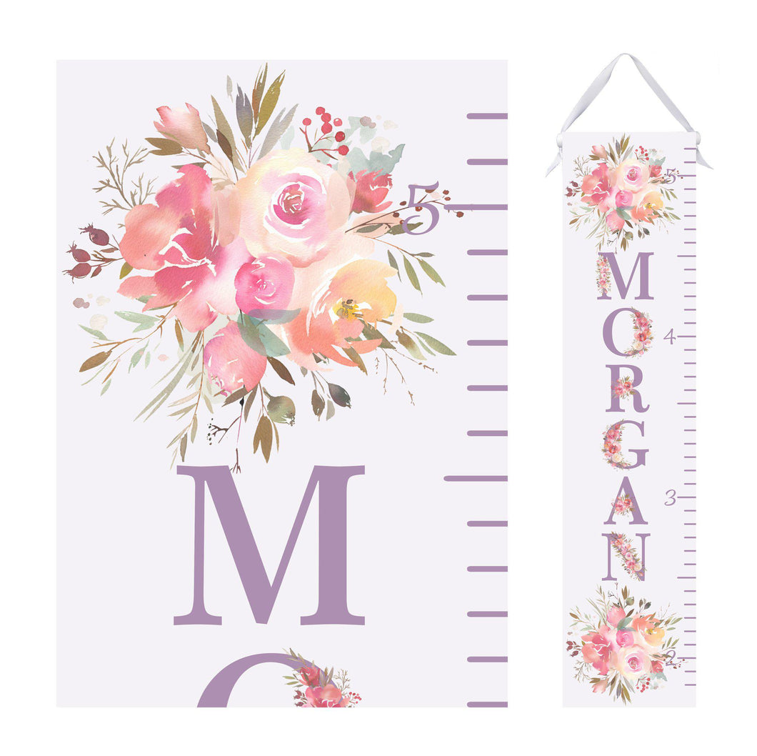 Personalized Growth Chart- Pink And Lavender Floral Design