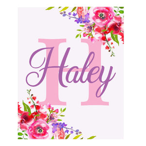 Personalized Pink Floral Initial And Name Wall Decor