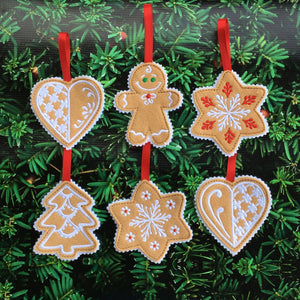 Embroidered Felt Gingerbread ornaments or gift tags - Set of 6