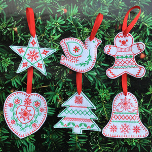 Embroidered felt Christmas ornament/gift tag -Nordic Inspired