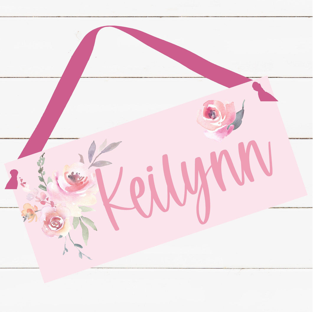 Personalized Name Sign - Pink Floral Watercolor