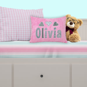 Personalized Pink And Gray Applique Pillow For Girls