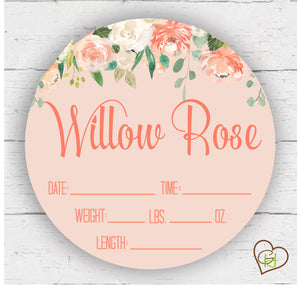 Peaches And Cream Floral Birth Stat Sign