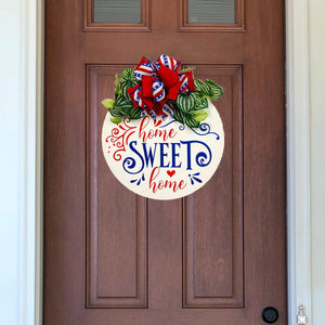 Patriotic Home Sweet Home - Round Wood Door Wreath