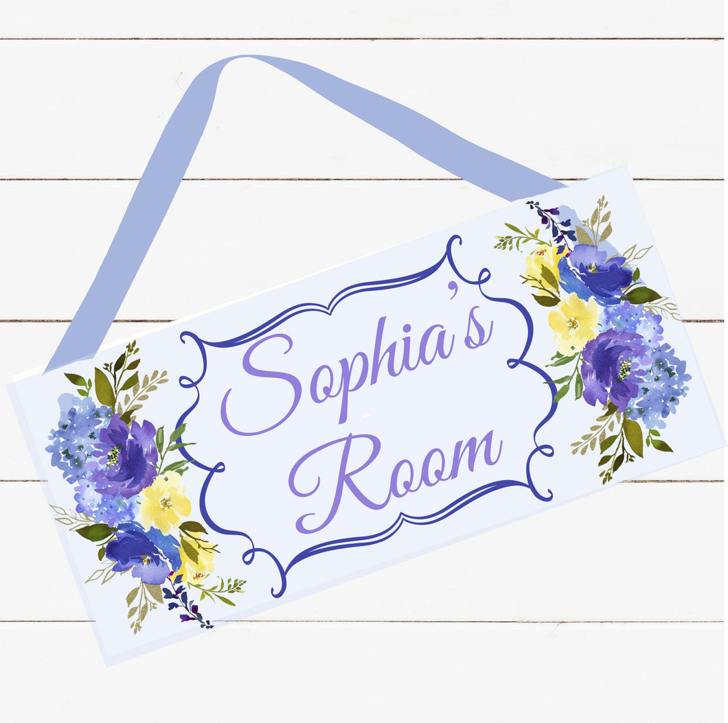 Personalized Name Sign - Navy and Yellow Floral