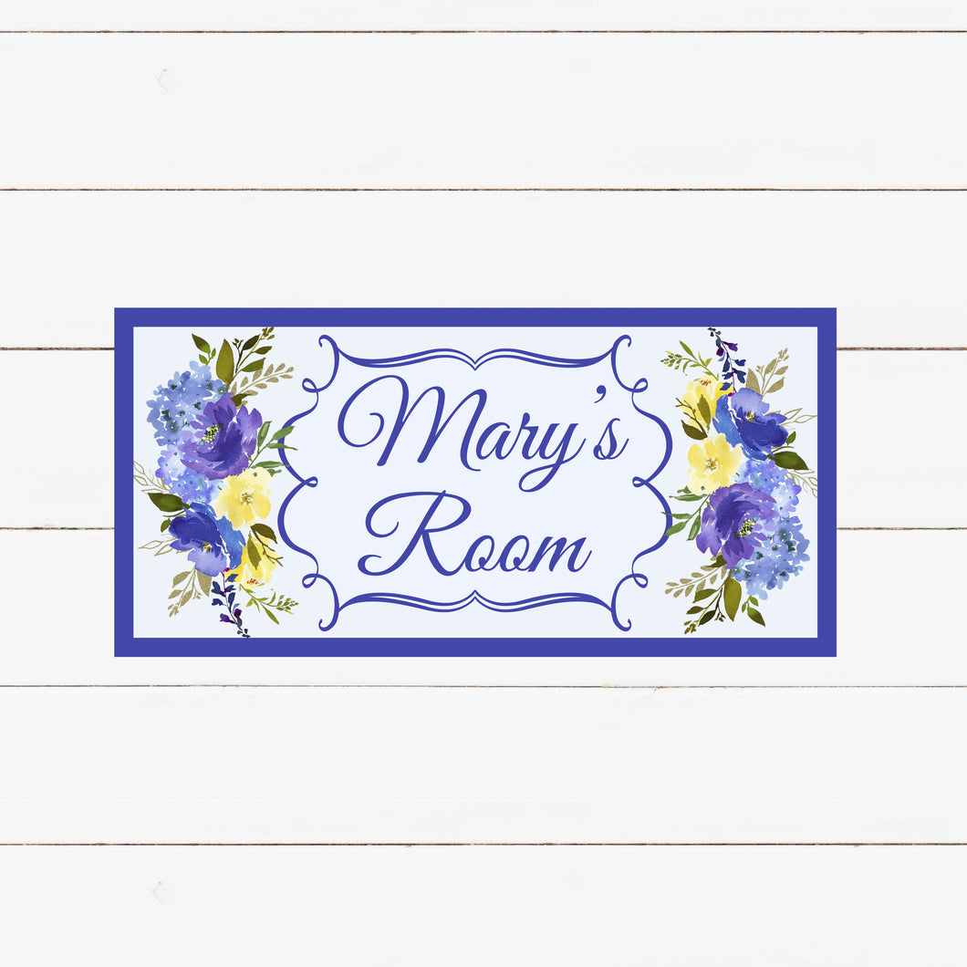 Personalized Printed Door Decal - Navy and Yellow Floral