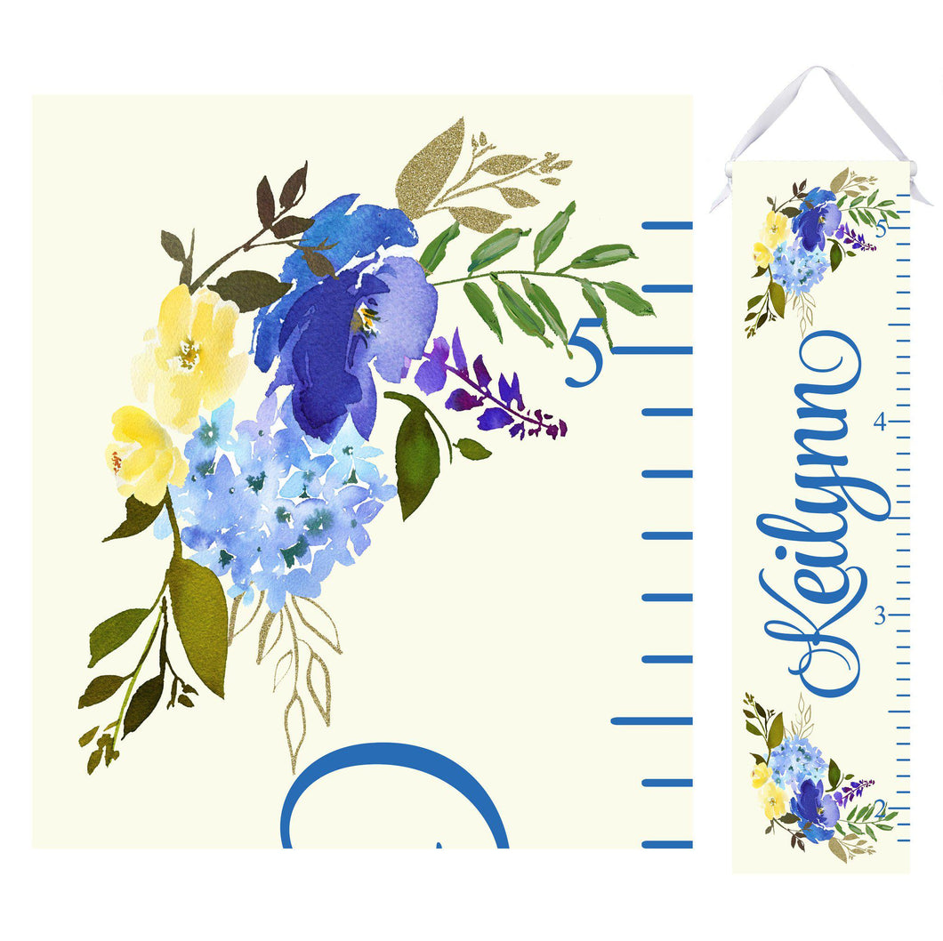 Blue and Yellow Floral Growth Chart