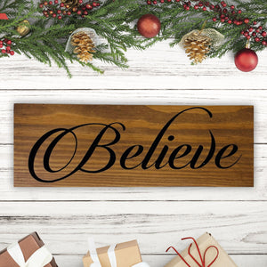 Carved Believe Wood Sign - Christmas Décor