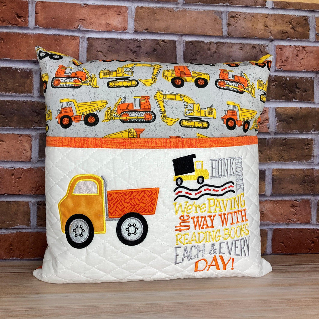 Construction Reading Pillow With Pocket