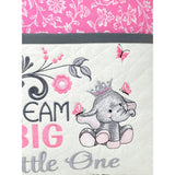 Elephant reading pillow with pocket - grey and pink theme - Dream Big Little One