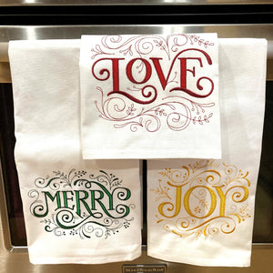 Christmas Towel, Embroidered Filigree Words