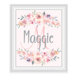 Pink And Gray Floral Initial And Name Wall Décor