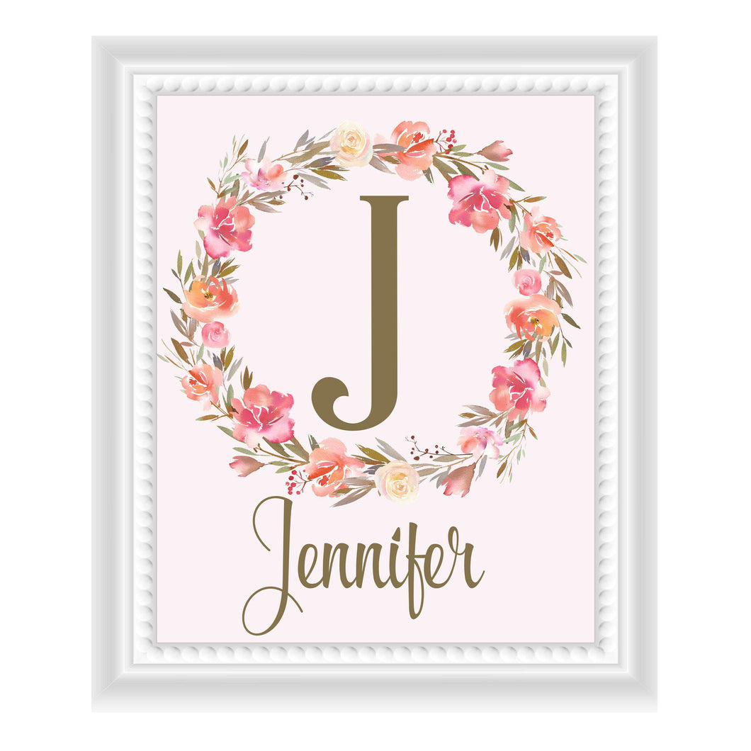 Pink Blush Floral Initial And Name Wall Décor