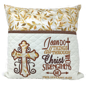 Christian Reading Pillow With Pocket - Gold And Brown Design