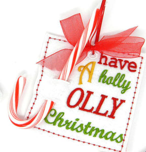 Embroidered Candy Cane Christmas ornaments or gift tags - Set of Four