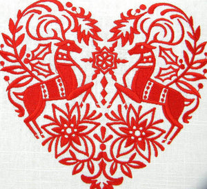 Embroidered Christmas Heart Pillow