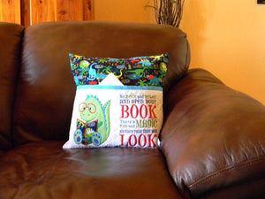 Just One More Page Reading Pillow With Pocket - Blue Plaid