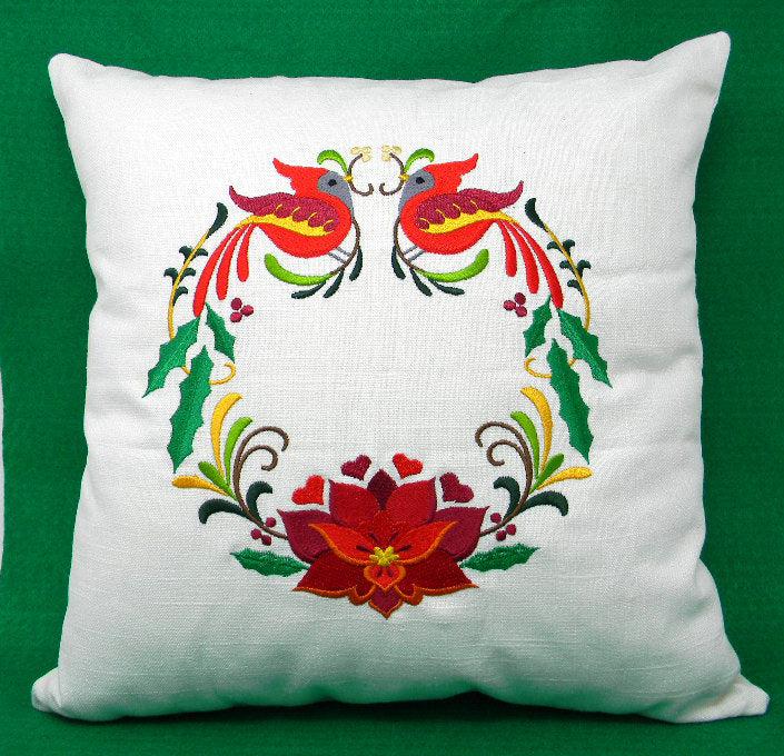 Christmas Pillow with Cardinal Wreath Design